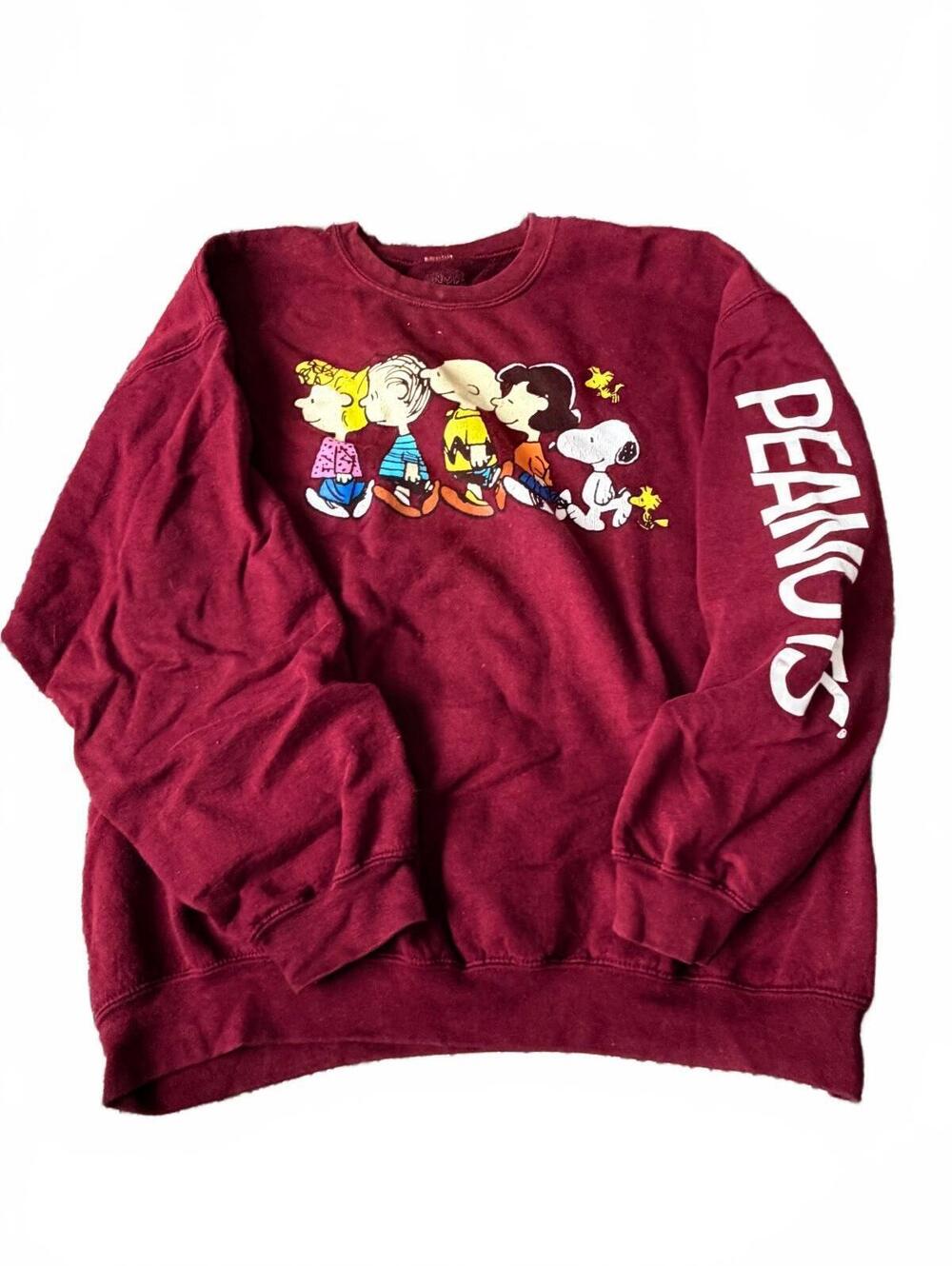 Peanuts Snoopy Charlie Brown Burgundy Crewneck Sweatshirt XL